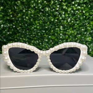 Pearl-Embellished White Sunglasses